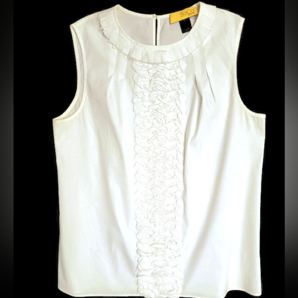 St John Womens Sleeveless Cotton Ruffled Blouse Career Wear Size M